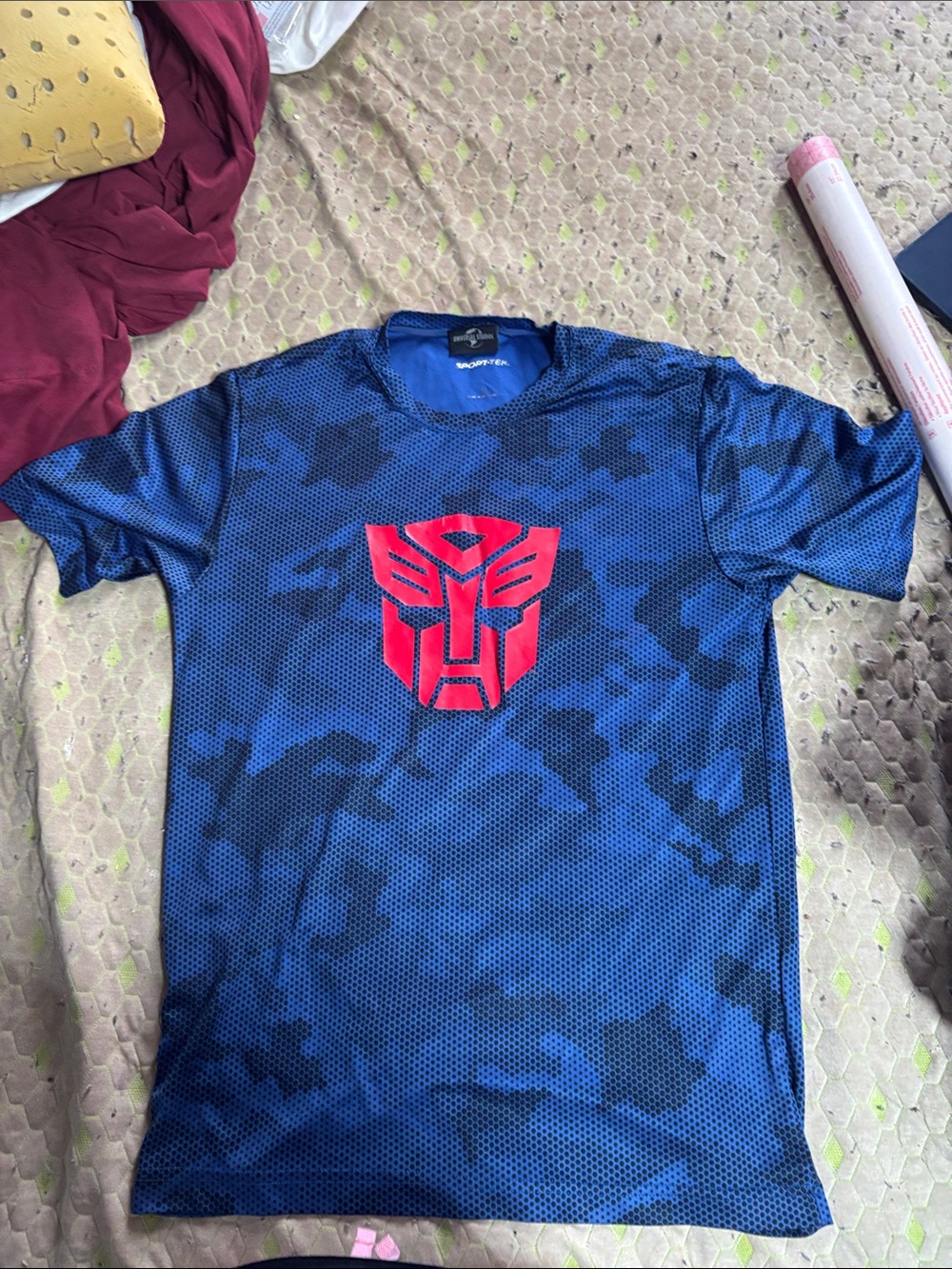 Sport-Tek Blue Camouflage Tee with Red Graphic